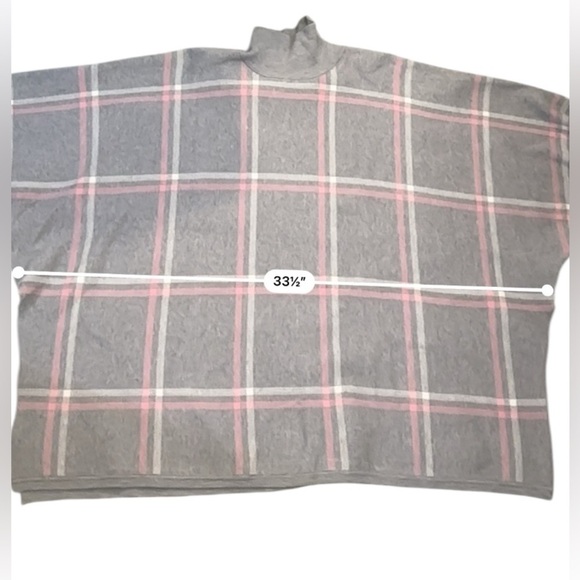 Max Studio Women’s Gray Plaid Poncho One Size - Cozy Turtleneck Cape Wrap - Picture 10 of 12